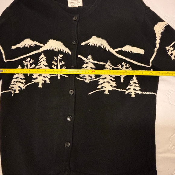 Women's Christopher & Banks Cardigan XL Black White Mountain Trees Holiday - Picture 7 of 10